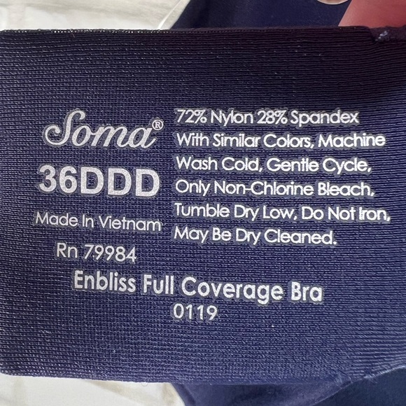 NWT Soma Enbliss Full Coverage Soft Underwire Lined Bra 36 DDD Navy Blue #0129 - Picture 8 of 12